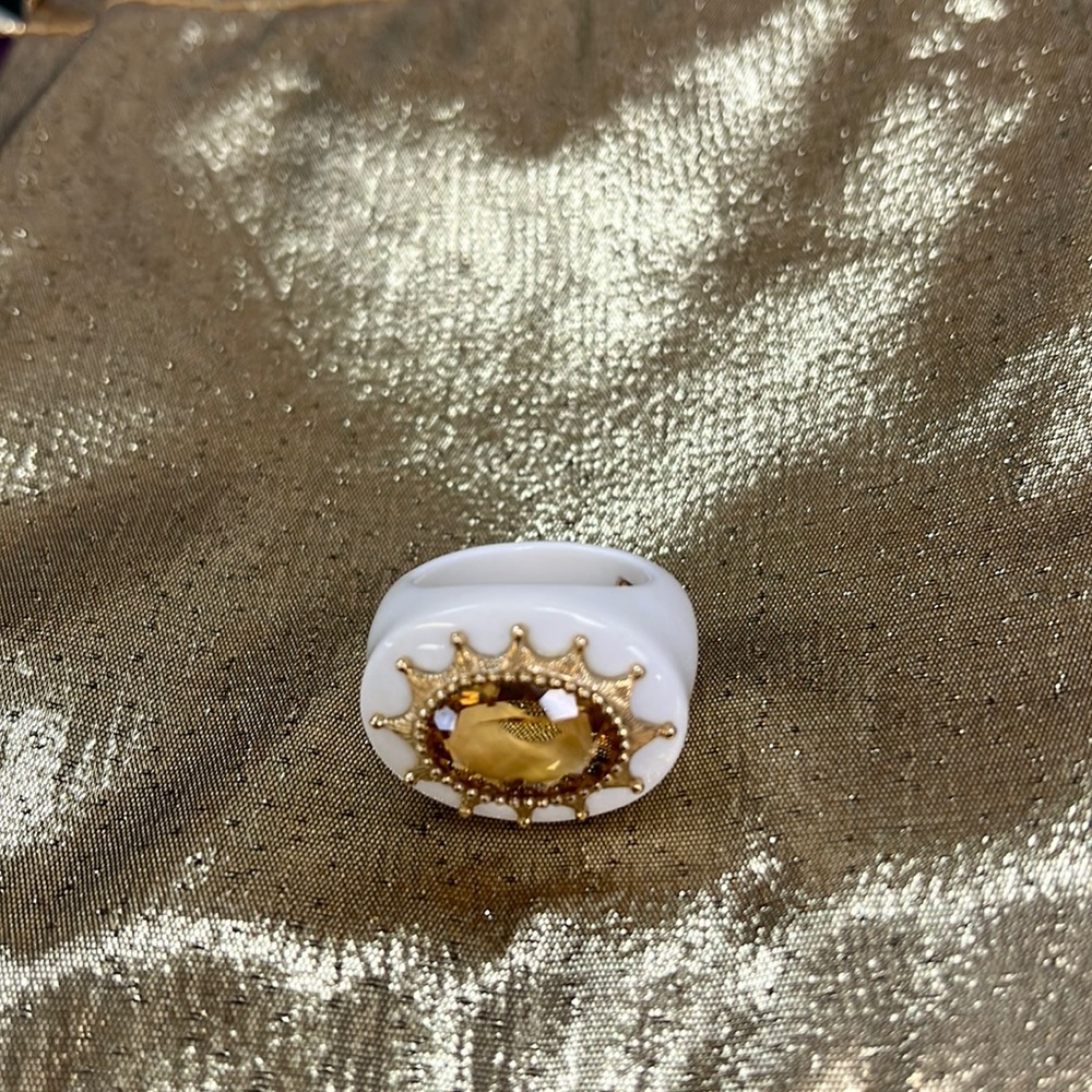 14K Yellow Gold Citrine White Agate Ring Size 8